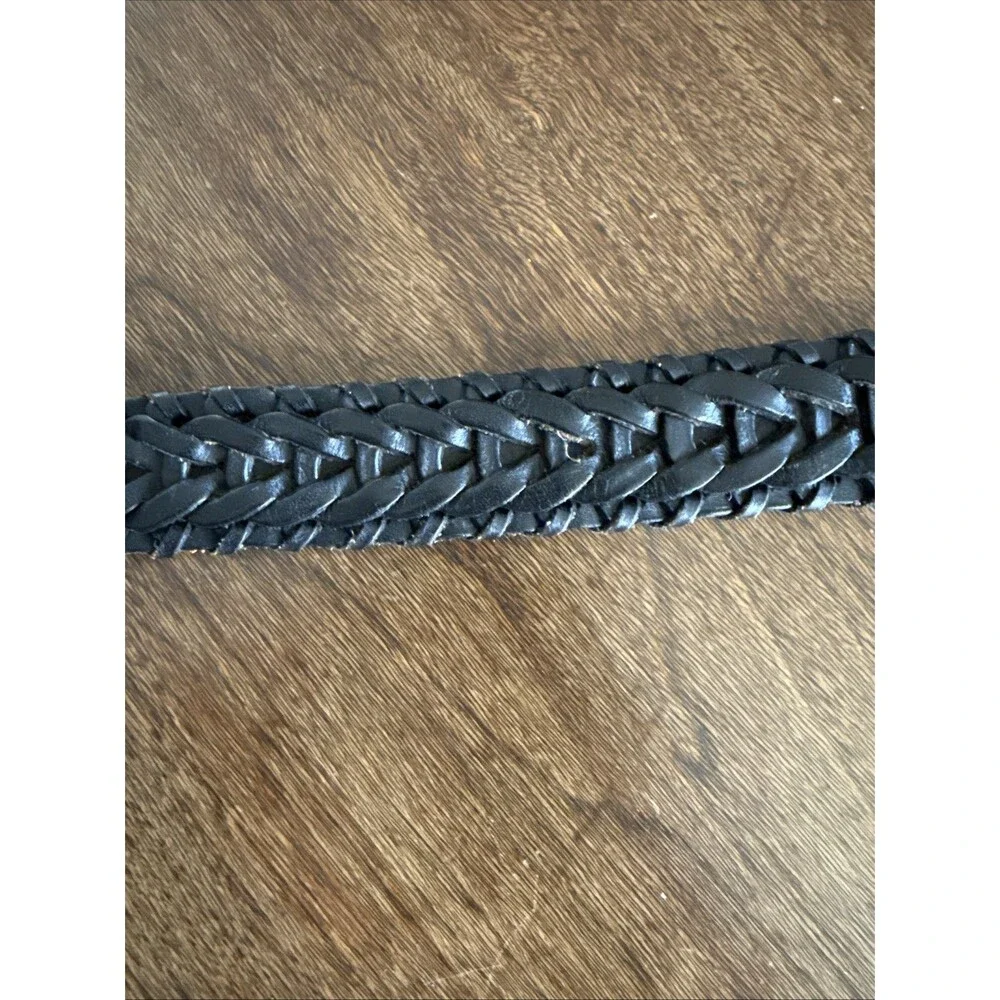 IZOD Men’s Black Leather Woven Braided Belt Sz 38 (L) Silver Buckle Adjustable